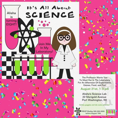 Girl All About Science Birthday Party Invitation