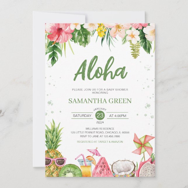 Girl Aloha Hawaiian Baby Shower Invitation (Front)