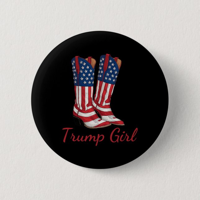 Girl American Flag Vote Trump Girl Republican Cowg Button (Front)