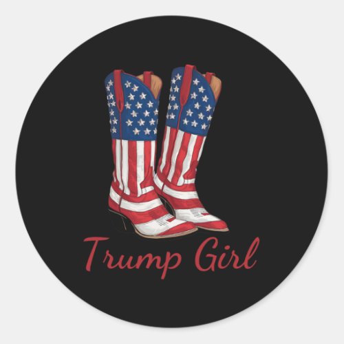 Girl American Flag Vote Trump Girl Republican Cowg Classic Round Sticker