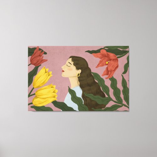 Girl amidst flowers art Nature Lover Canvas Print