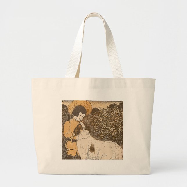 Girl and a dog large tote bag (Front)