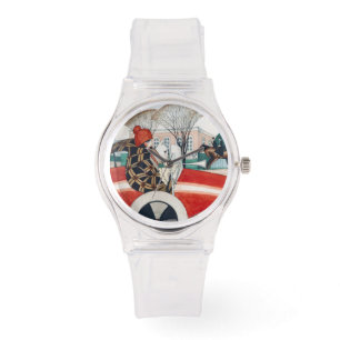 Girl and a Pug Dog in a Red Automobile Watch