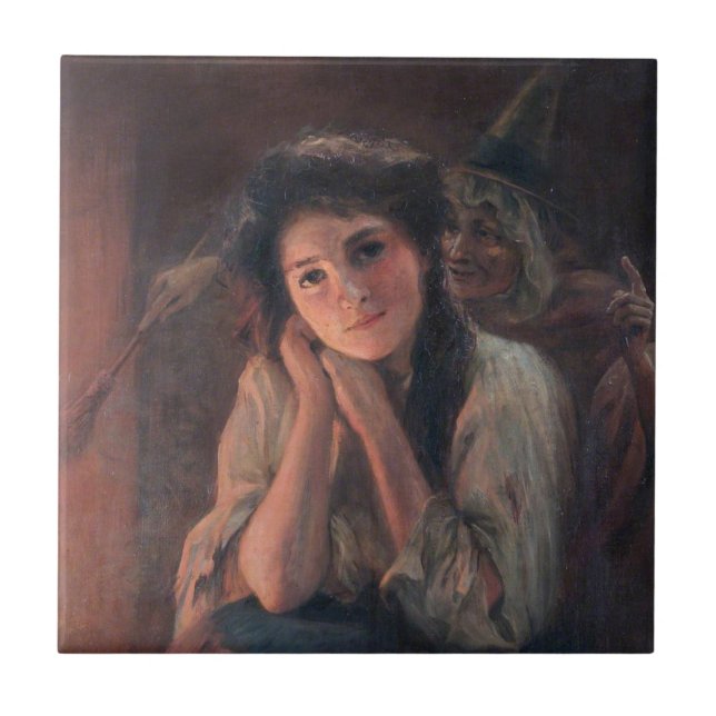 Girl and a Witch by Beatrice Offor Ceramic Tile (Front)