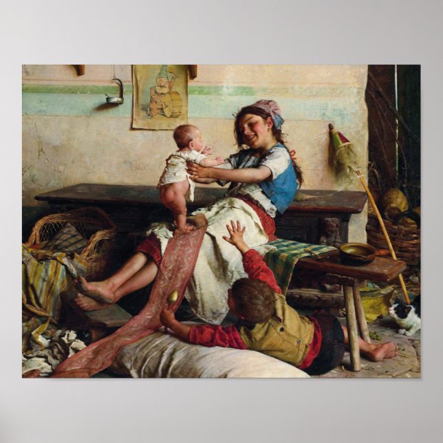 Girl and Baby by Gaetano Chierici Poster (Front)