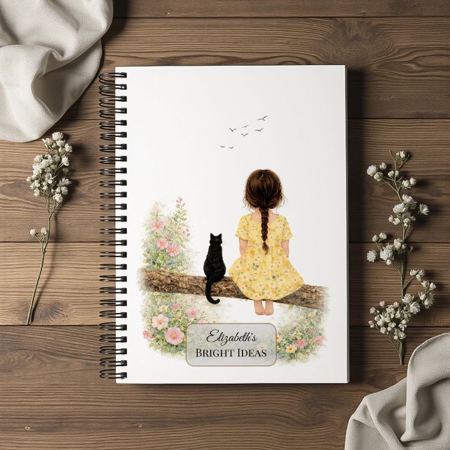 Girl and Black Cat on Branch Notebook (Creator Uploaded)