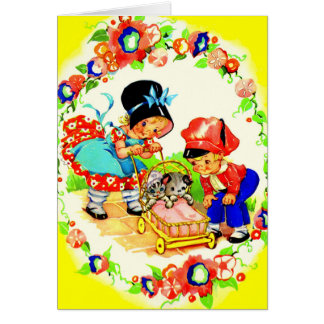 girl and boy and kitten and puppy