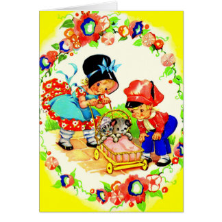 girl and boy and kitten and puppy cards