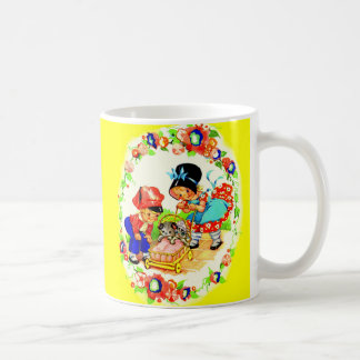 girl and boy and kitten and puppy coffee mug