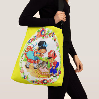 girl and boy and kitten and puppy crossbody bag