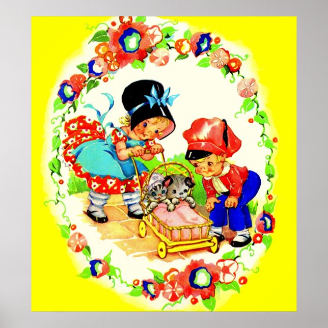 girl and boy and kitten and puppy poster (Front)