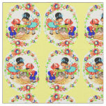 girl and boy and kitten and puppy print fabric