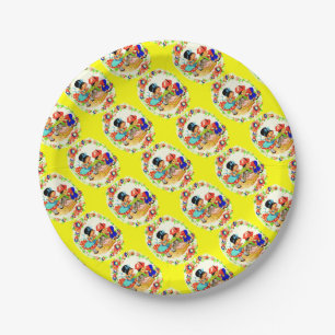 girl and boy and kitten and puppy print paper plates