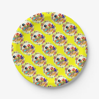 girl and boy and kitten and puppy print paper plates