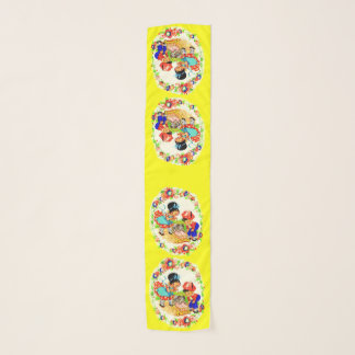 girl and boy and kitten and puppy print scarf