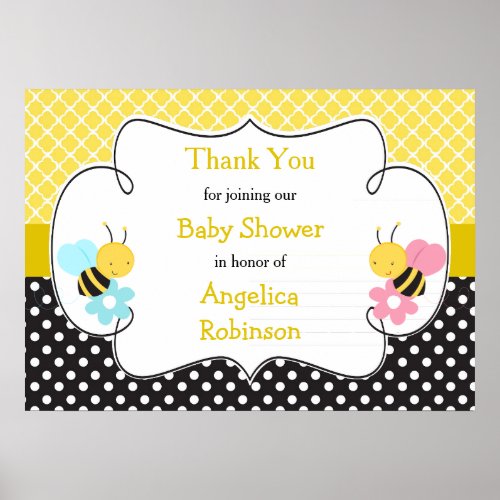 Girl and Boy Bees Yellow and Black Baby Shower Poster