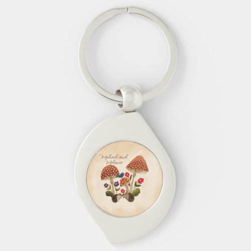 Girl and Boy Hedgehog with Mushrooms and Flowers Keychain