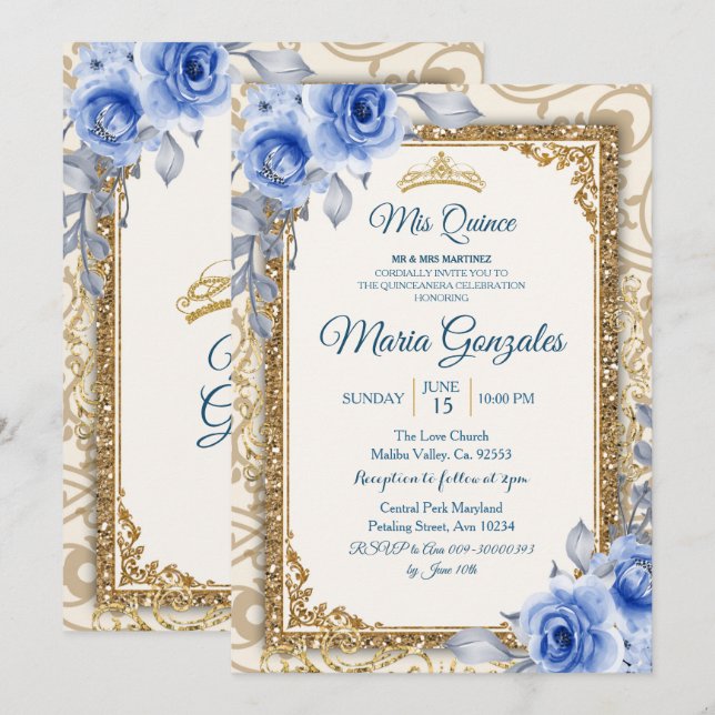 Girl and Boy Navy Blue Mis Quince Invitation (Front/Back)