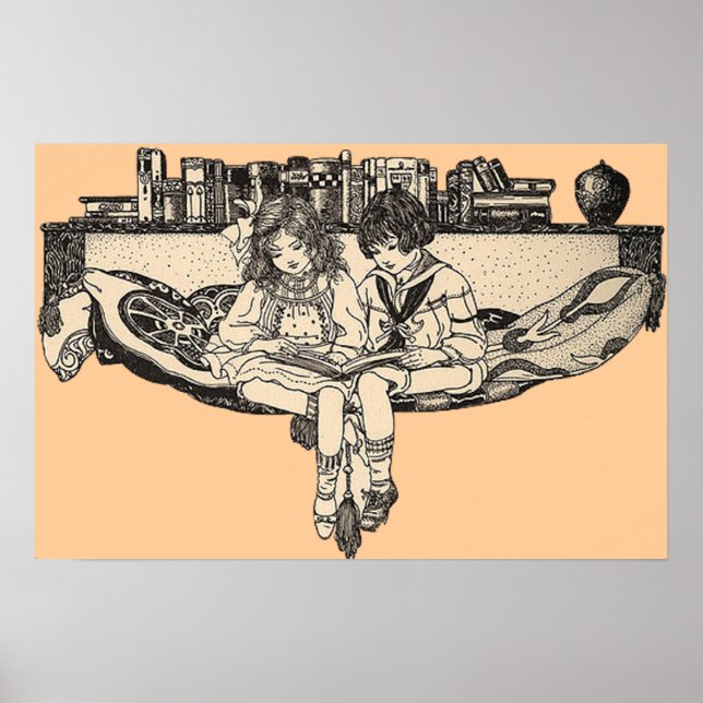 Girl and Boy Reading Poster (Front)