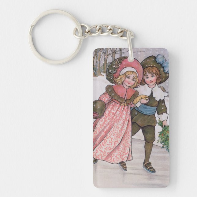 Girl and Boy Skating Keychain (Front)