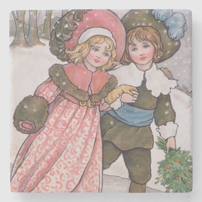 Girl and Boy Skating Stone Coaster (Front)