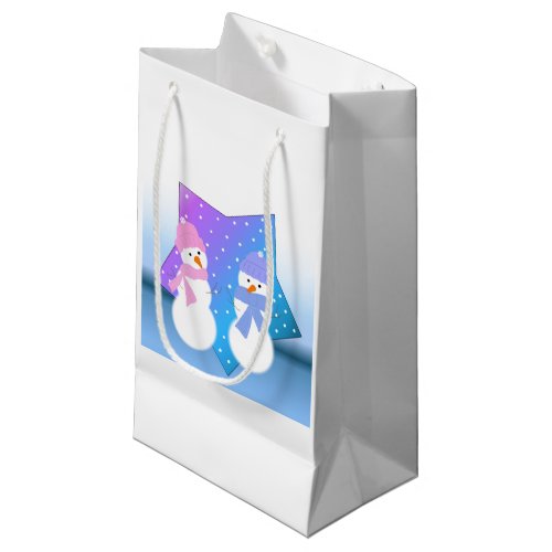 Girl and Boy Snowmen Small Gift Bag