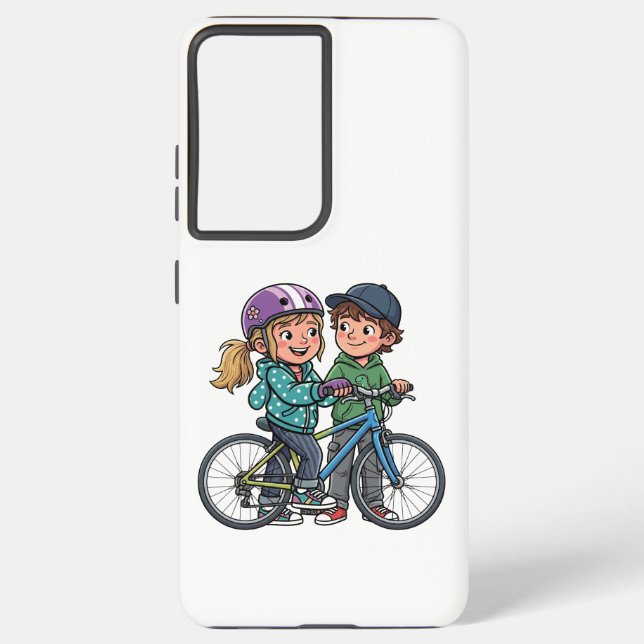Girl and Boy with bicycle Samsung Galaxy Case (Back)