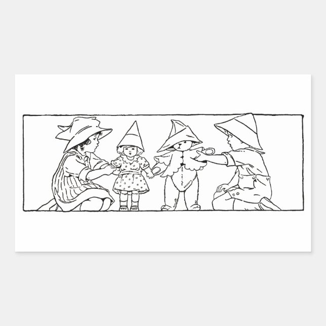 Girl and Boy with Toys Vintage Art Sticker (Front)