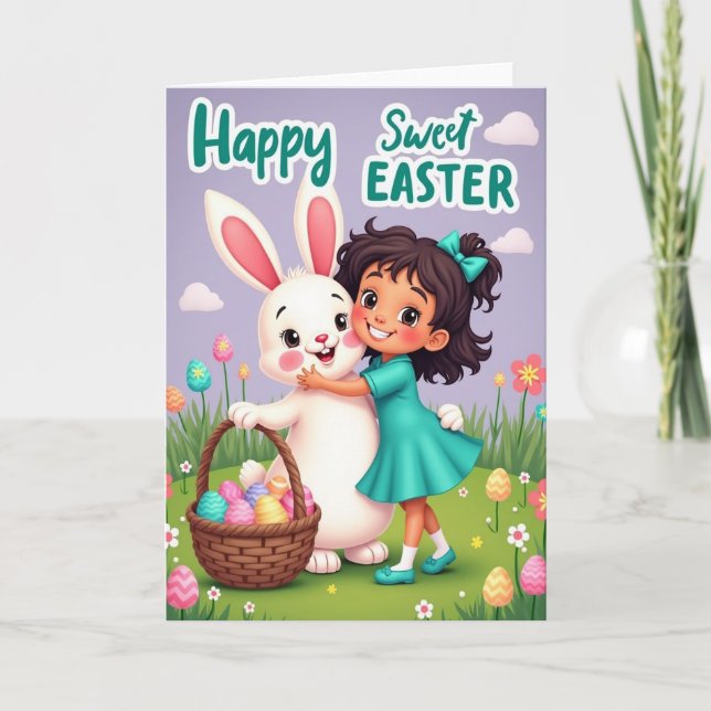 Girl And Bunny Happy Day Card (Front)