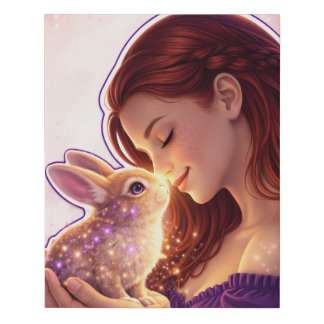 Girl and Bunny Love  Faux Canvas Print