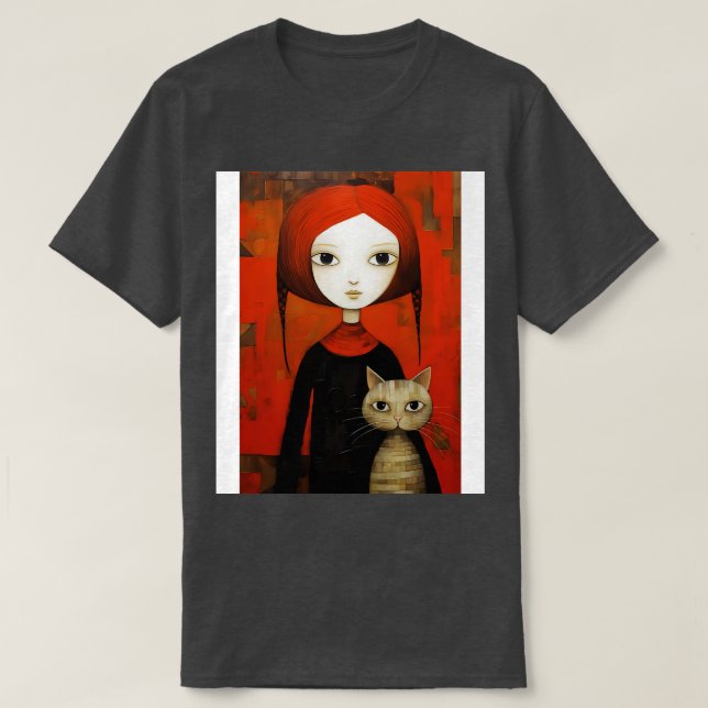 Girl and Cat 7 T-Shirt (Design Front)