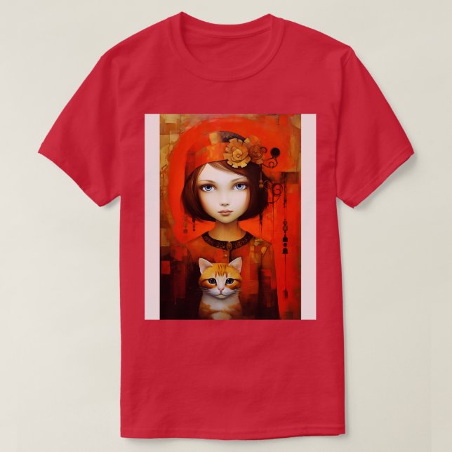 Girl and Cat 8 T-Shirt (Design Front)