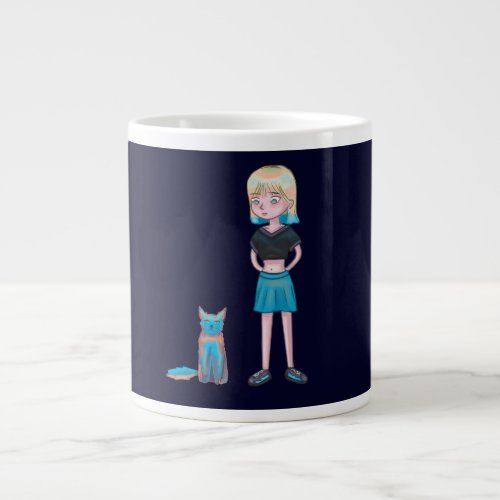 Girl and cat giant coffee mug