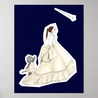 Girl and Cat in White Dresses Watching Shooting St Poster