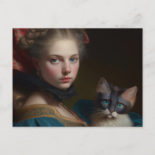 GIRL AND CAT VICTORIAN POSTCARD
