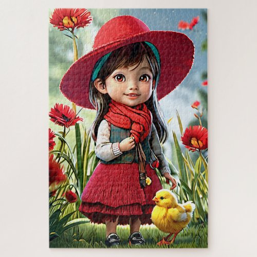 Girl and chicken jigsaw puzzle