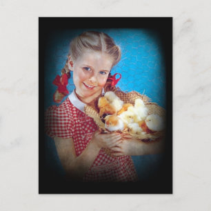 Girl and Chicks Postcard