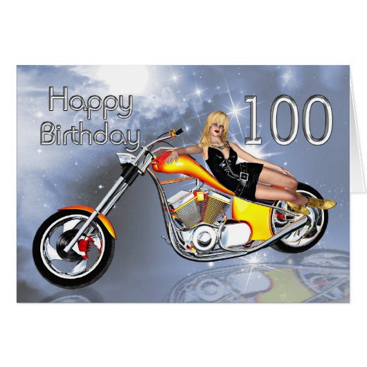 Girl and chopper 100 Birthday card (Front Horizontal)