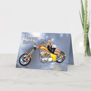 Girl and chopper Birthday card