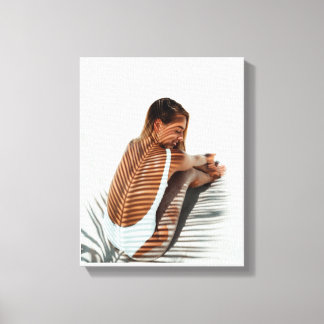 Girl and Coconut leaves Canvas Print