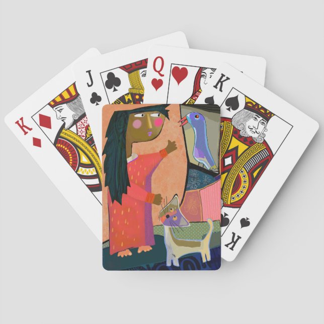 Girl and Cute Cat Playing Cards (Back)