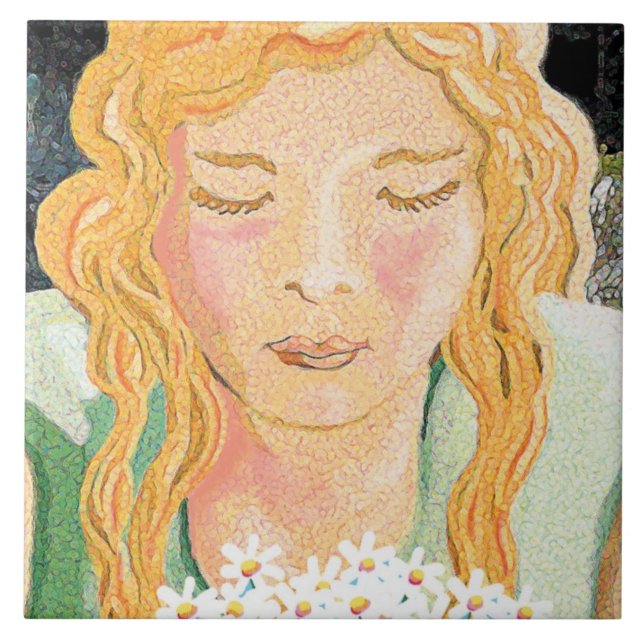 girl and daisies tile (Front)