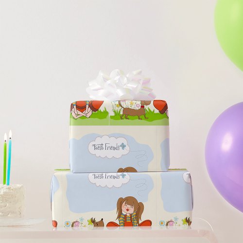 Girl And Dog Best Friends Wrapping Paper