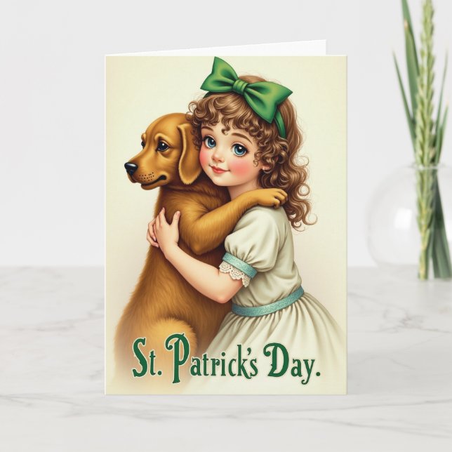 Girl And Dog Embrace Card (Front)