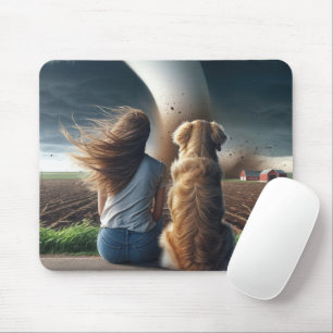 Girl and Dog Watching a Twister Mouse Pad