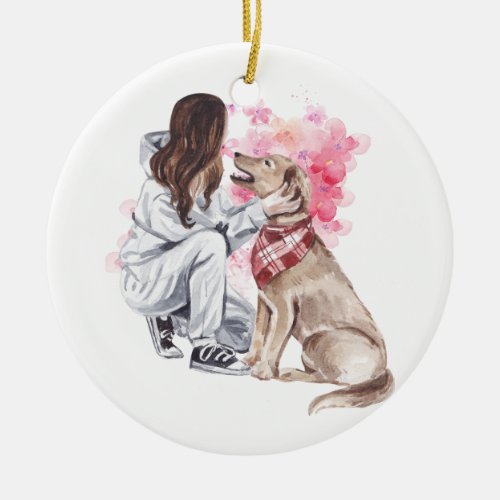 Girl And Dog Watercolor Ornament