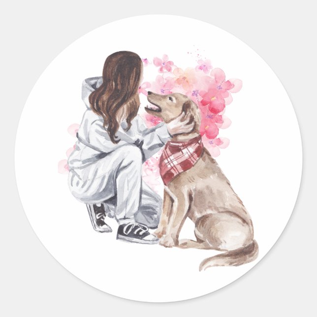 Girl And Dog Watercolor Sticker (Front)