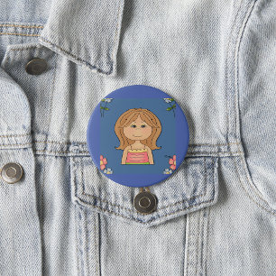 Girl And Flowers Button