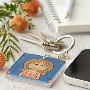 Girl And Flowers Keychain