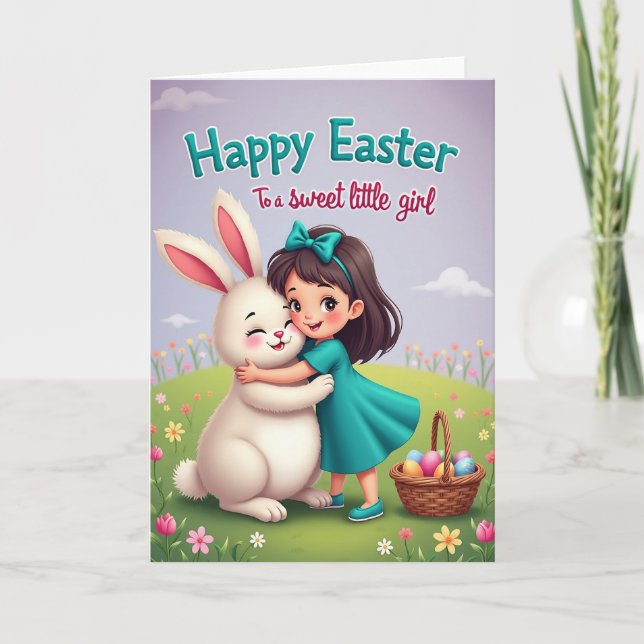 Girl And Friend Pattern Easter Card (Front)